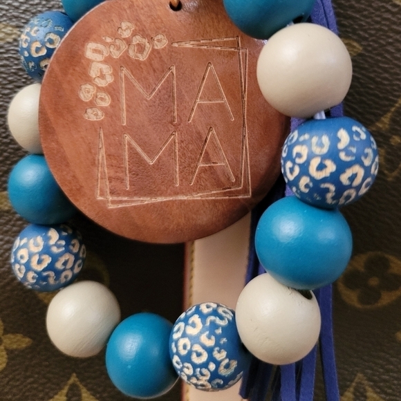 Wooden Beaded Mama Keychain Bag Charm With Blue Tassel - Picture 12 of 12
